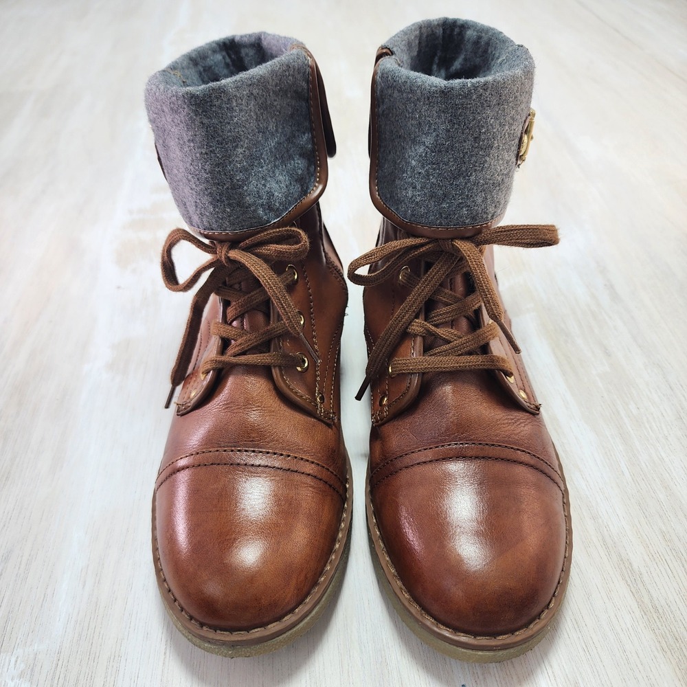 Tommy Hilfiger Womens Brown Cap Toe Combat Boots Grey Felt Cuff Size 9.5M - Picture 2 of 9